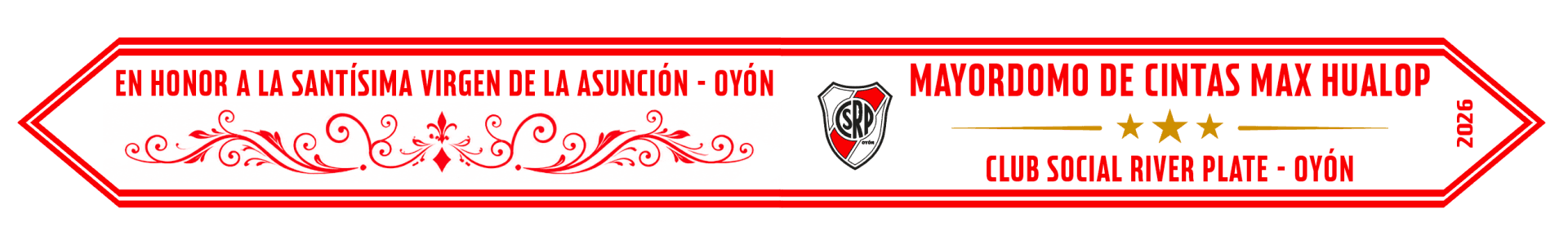 Design of the mayordomía sash: white, with red grecas and lettering