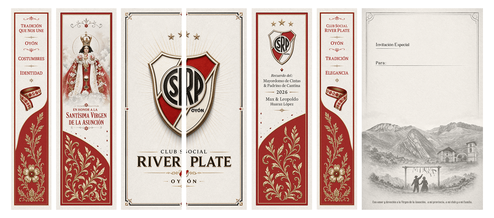 Design of the side strips, the cover with the crest and the back of the invitation